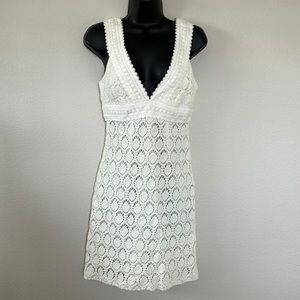 Trina Turk White Crochet Lace Plunge Deep V Tank Mini Dress